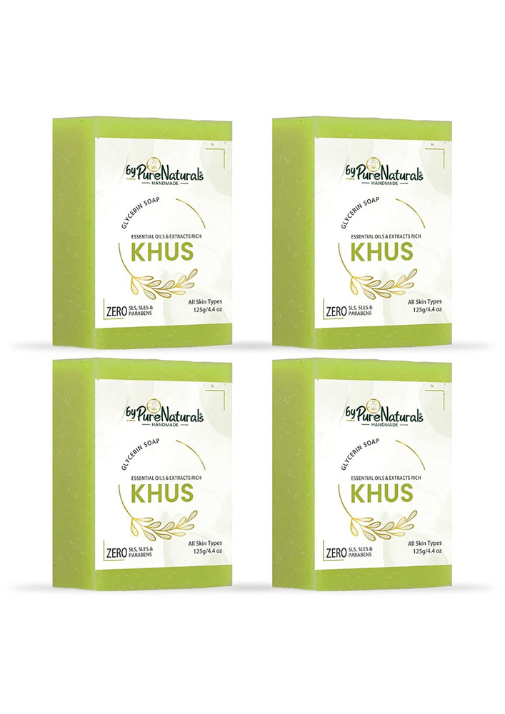 Bypurenaturals Organic, Mesmerizing, And Natural Glycerin Made Khus Soap For Men Women 125gm Pack Of 4