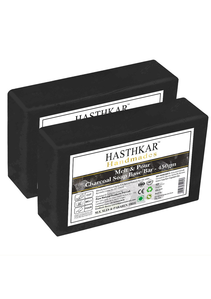 Hasthkar Handmades Soap Base Bar For Soap Making Charcoal Melt & Pour Clear Transparent Glycerine Soap Base | Sls & Sles Paraben Free | 450gm Pack Of 2