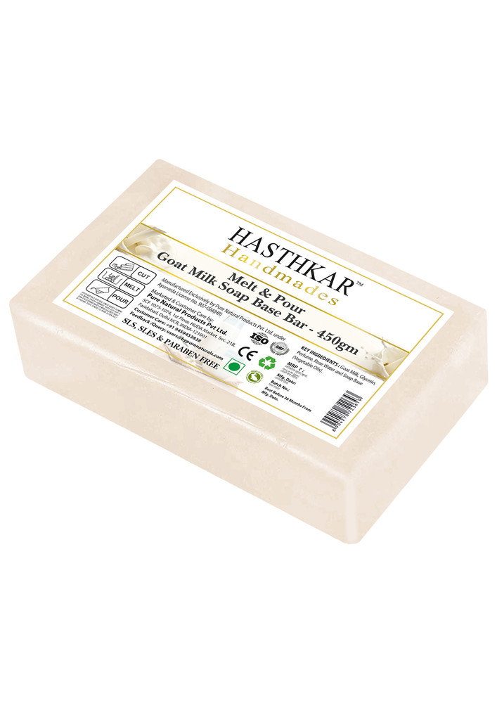 Hasthkar Handmades Soap Base Bar For Soap Making Goat Milk Melt & Pour Clear Transparent Glycerine Soap Base | Sls & Sles Paraben Free | 450gm