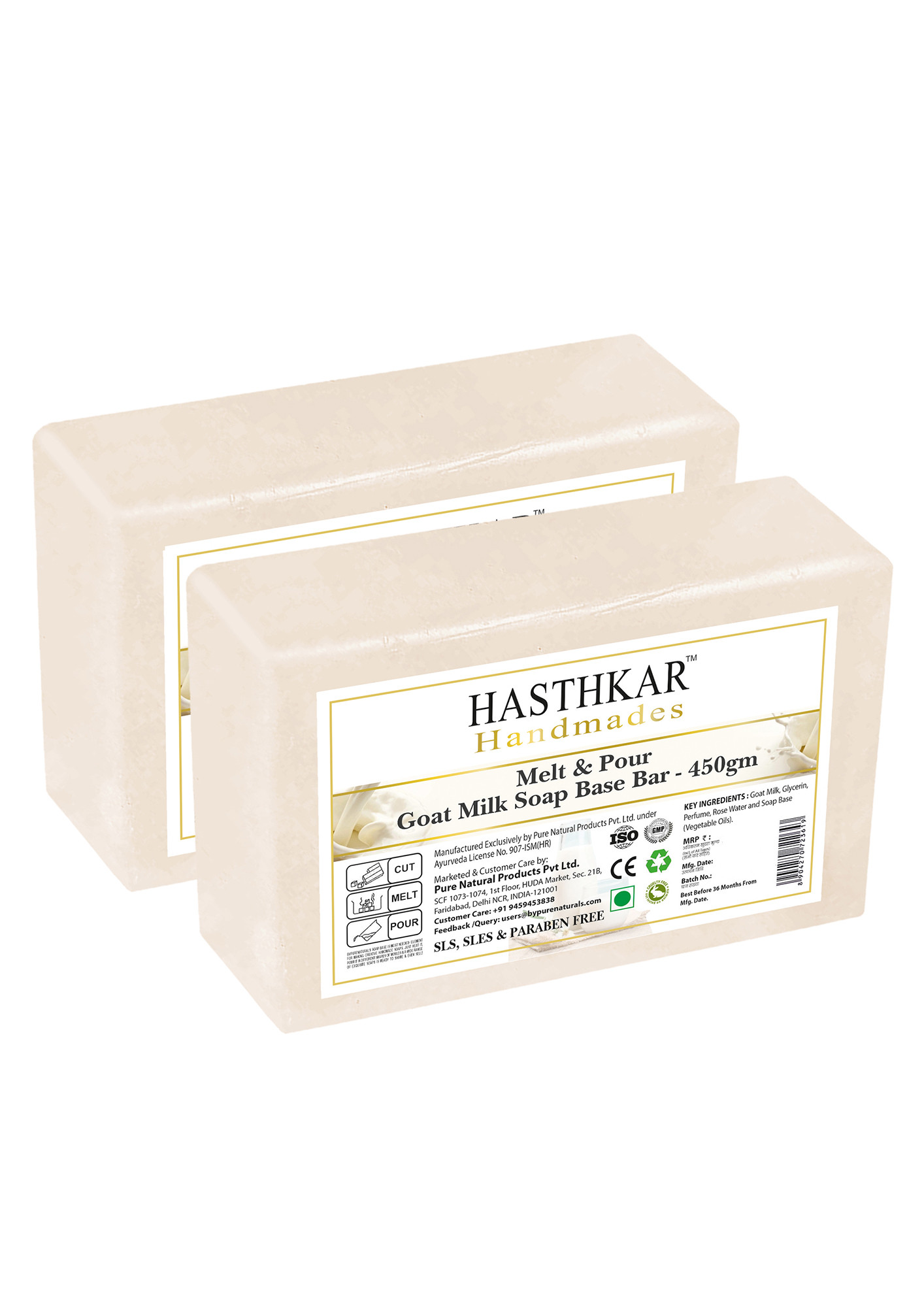 Hasthkar Handmades Soap Base Bar For Soap Making Goat Milk Melt & Pour Clear Transparent Glycerine Soap base | SLS & SLES Paraben Free | 450Gm Pack of 2