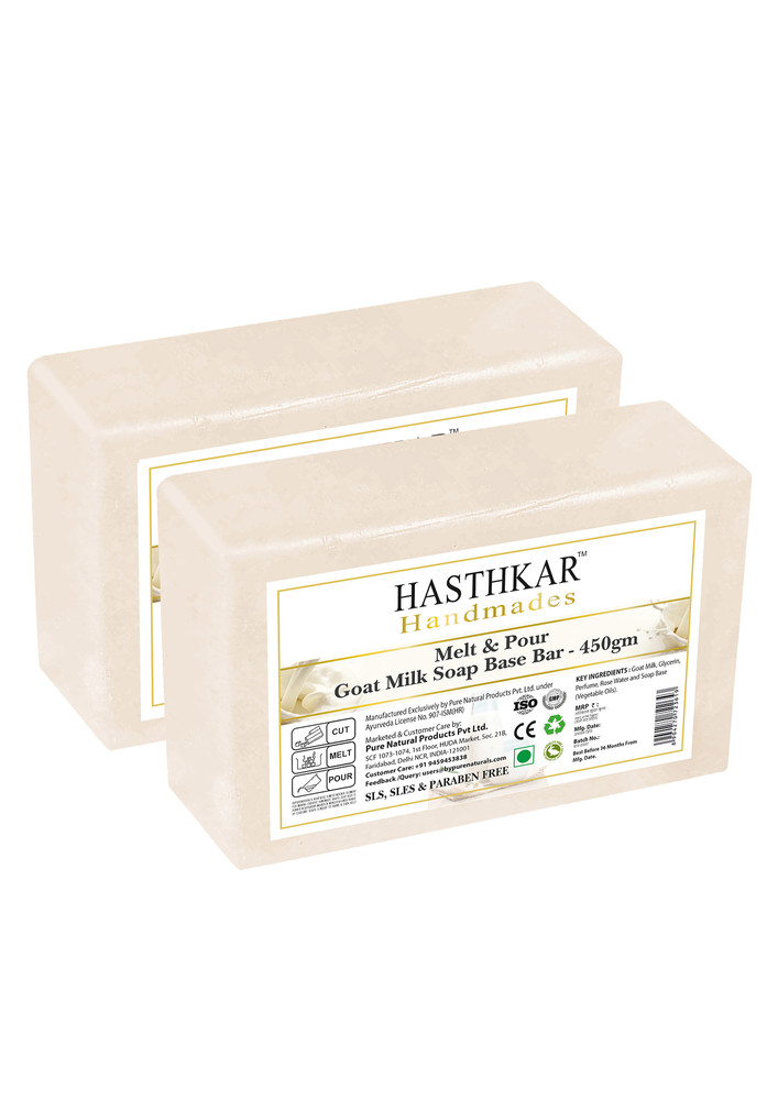 Hasthkar Handmades Soap Base Bar For Soap Making Goat Milk Melt & Pour Clear Transparent Glycerine Soap Base | Sls & Sles Paraben Free | 450gm Pack Of 2