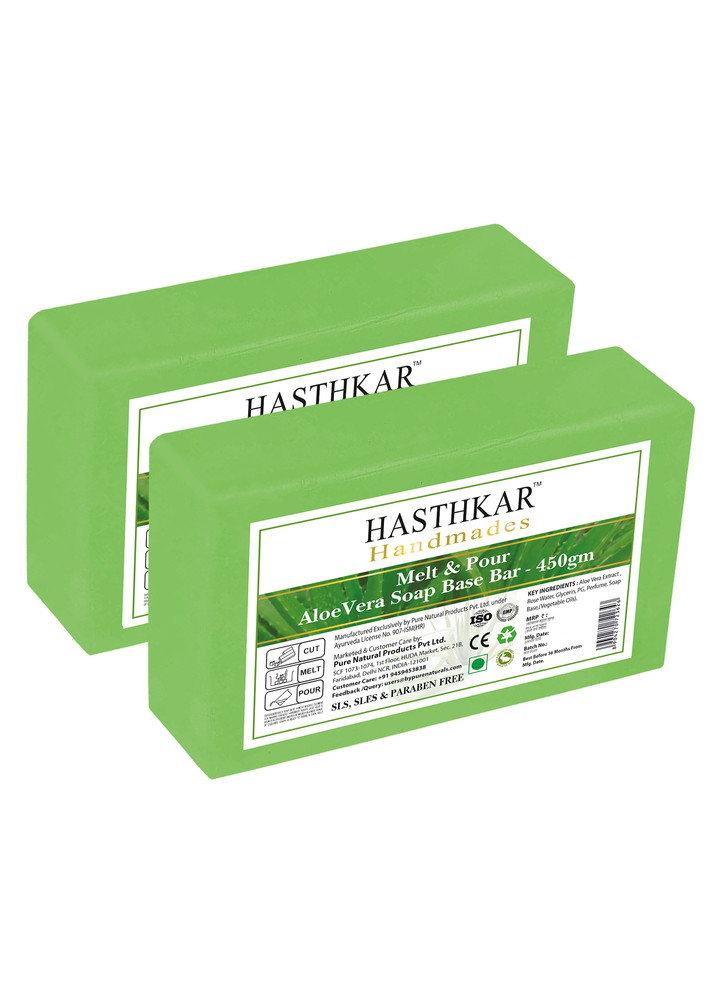 Hasthkar Handmades Soap Base Bar For Soap Making | Aloevera | Melt & Pour Clear Transparent Glycerine Soap Base Sls & Sles Paraben Free 450gm Pack Of 2