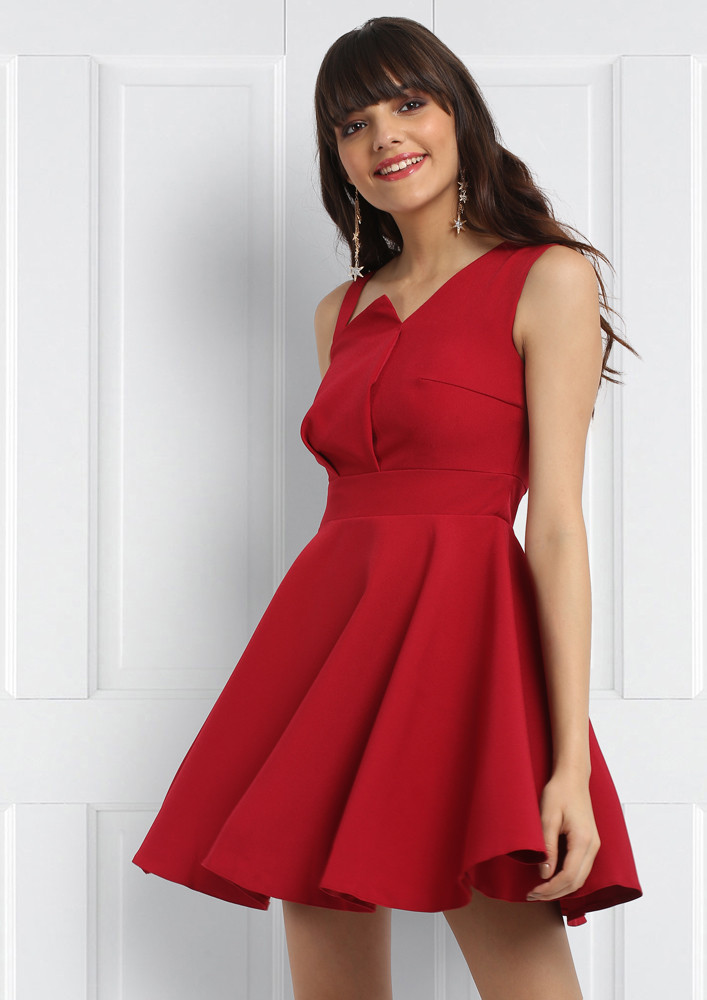RED PLEADTED DRESS