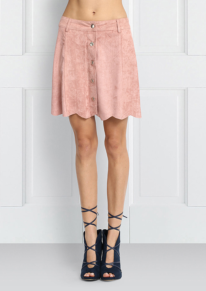 END GAME LACEY PINK FAKE SUEDE SKIRT