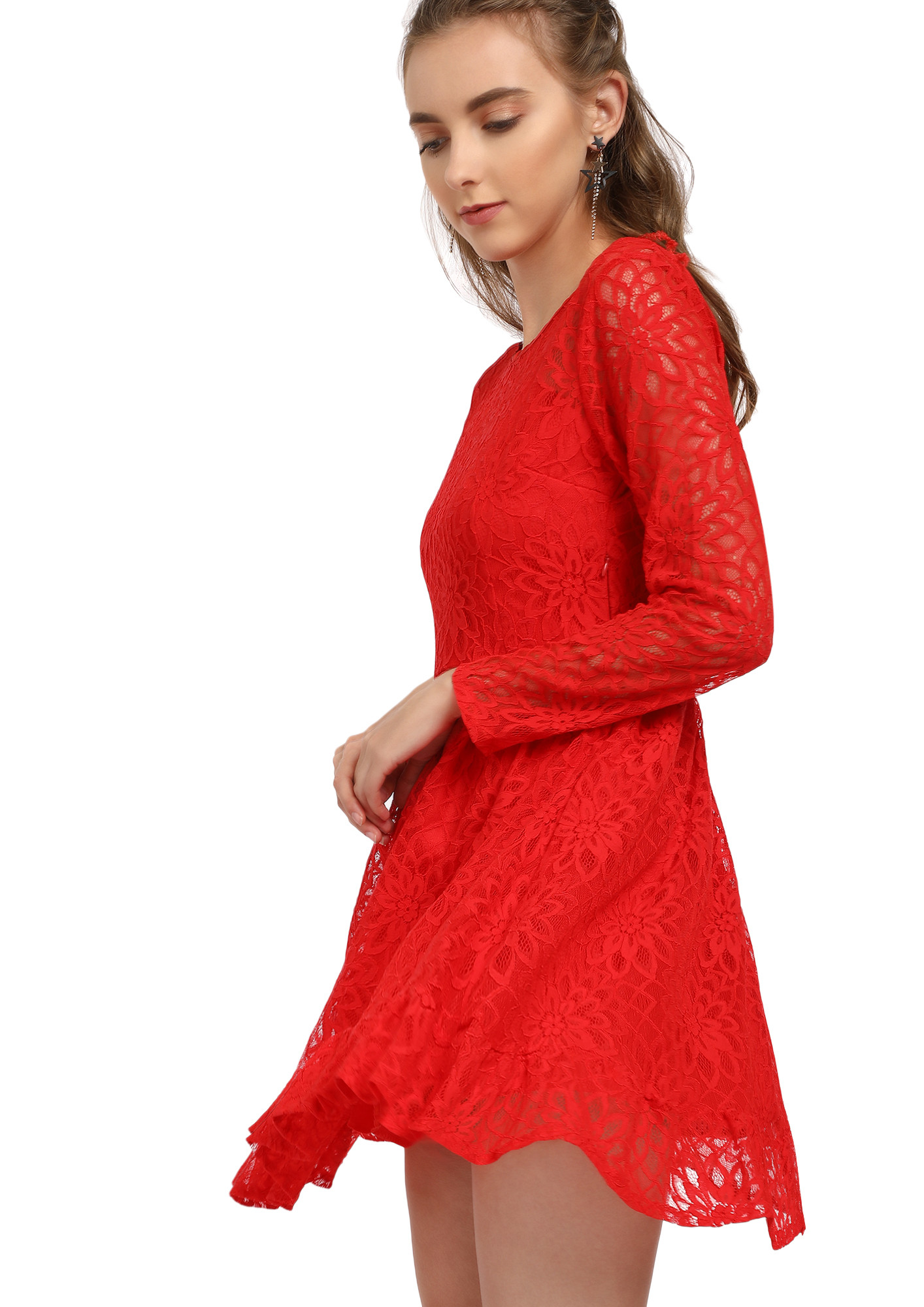 Harmony Bandeau Lace Dress Tights Set - Red