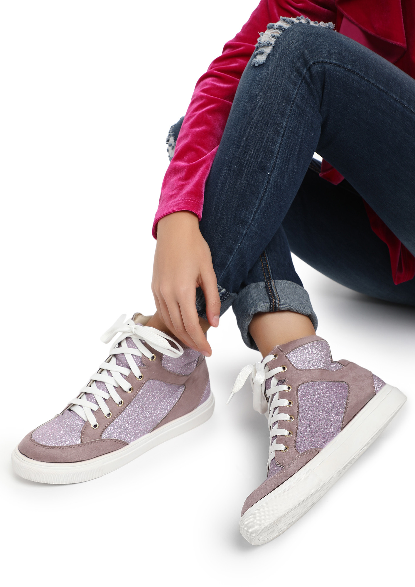 WALK AND SHIMMER PINK HIGH TOP TRAINERS