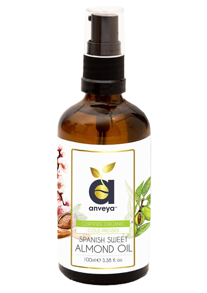 Anveya Spanish Sweet Almond Oil, Cold-pressed Organic, 100ml, For Hair, Face, Skin & Massage