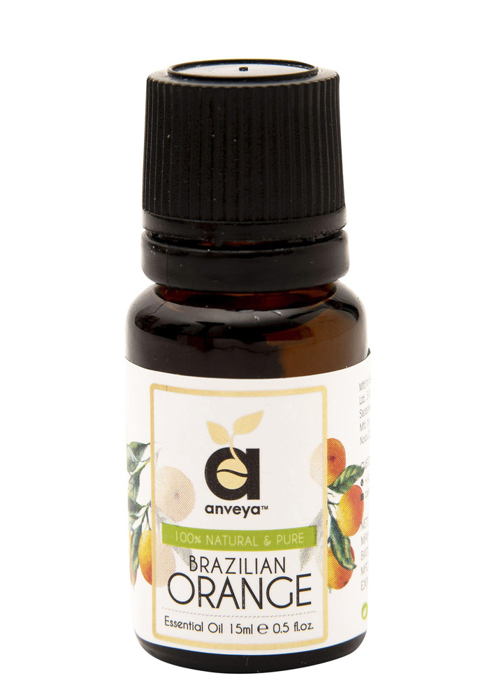 Anveya Orange Essential Oil, 100% Natural, 15ml, For Skin, Lips, Acne, Diffuser & Uplifting Aroma