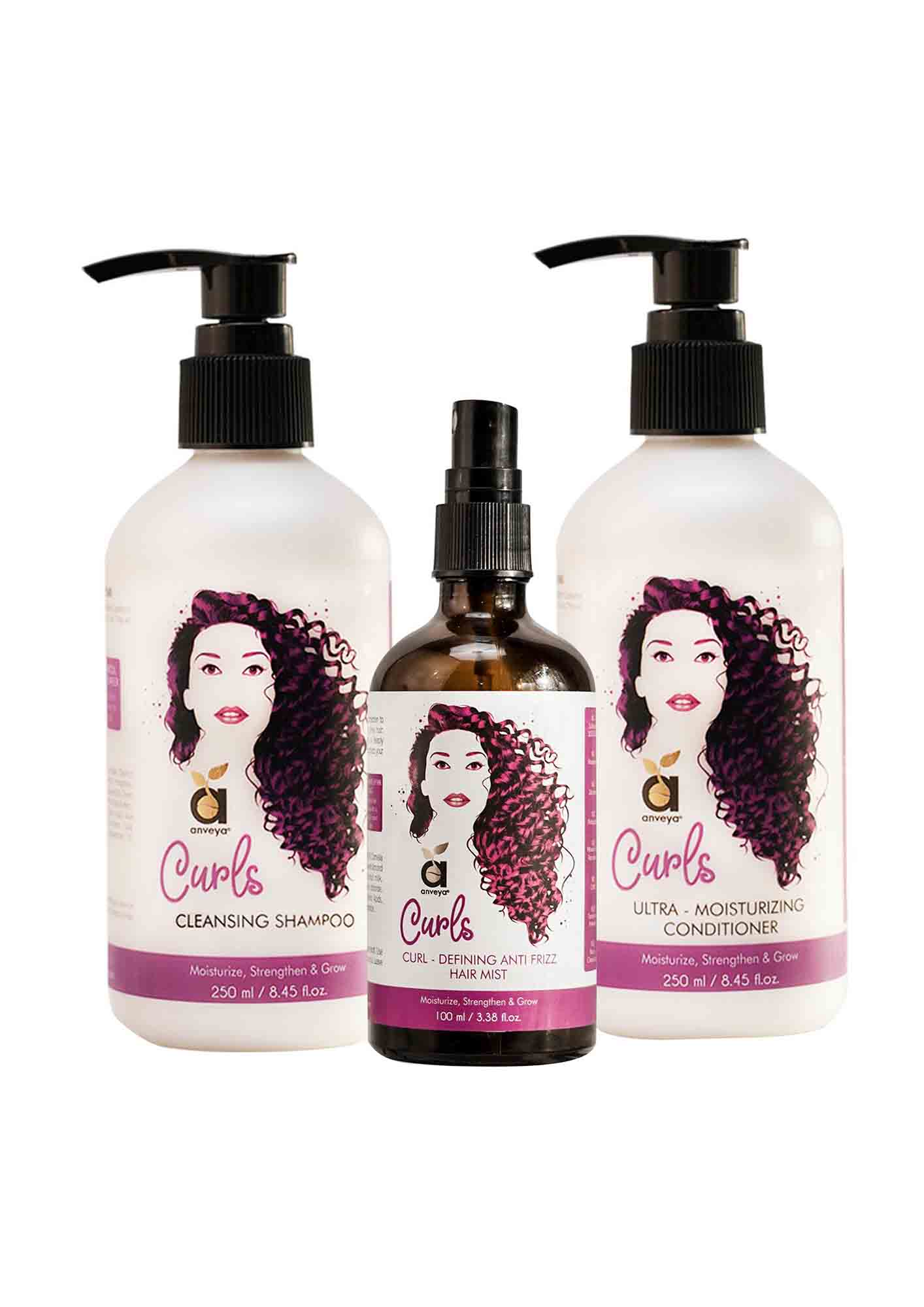 Anveya Curls Care Kit - Shampoo, Conditioner & Hair Mist: For Soft, Bouncy & Frizz-Free Curly Hair