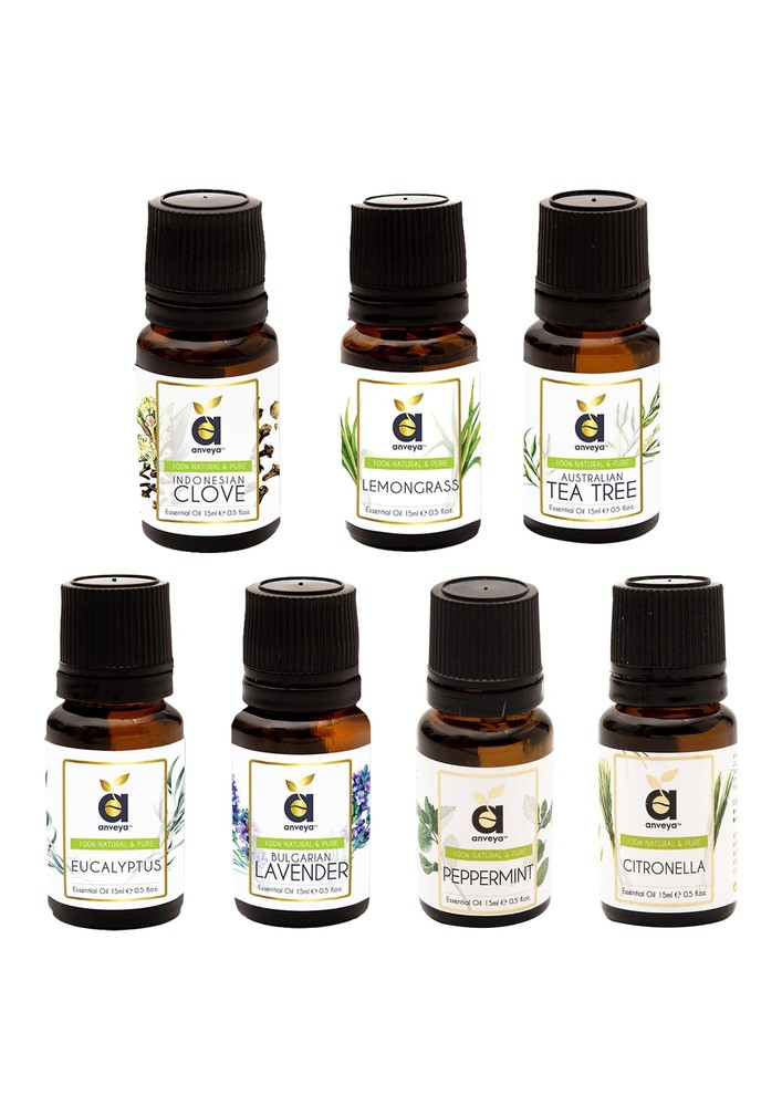 Anveya Essential Oils Set: Tea Tree, Lavender, Eucalyptus, Clove, Lemongrass, Peppermint &citronella