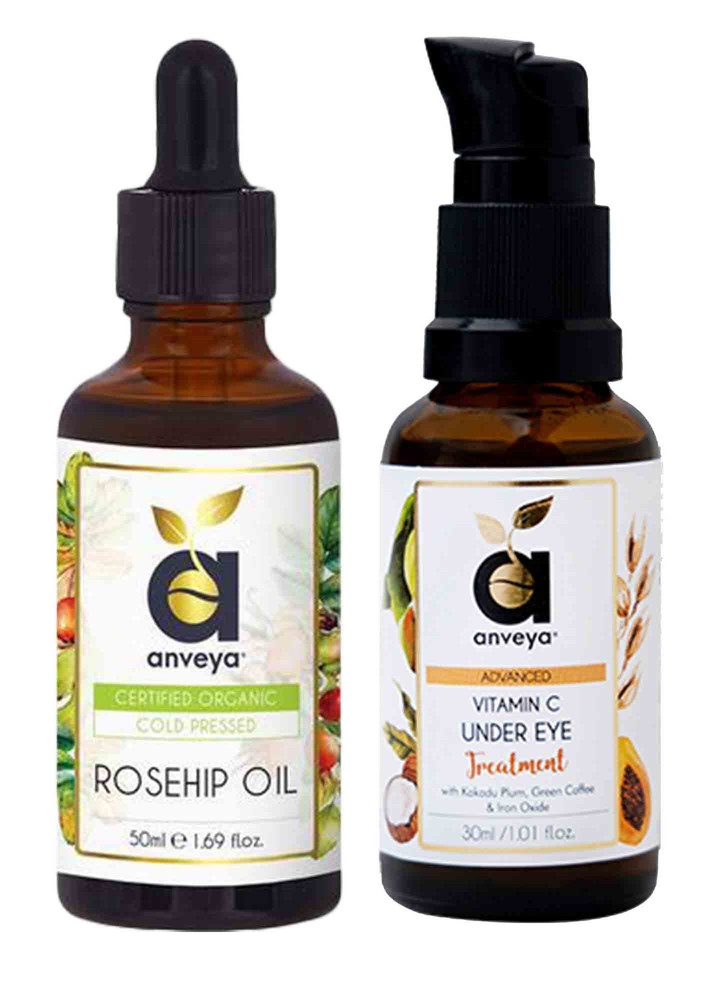 Anveya Cold-pressed Rosehip Oil & Vitamin C Under Eye Cream Combo: For Youthful Skin & Happy Eyes