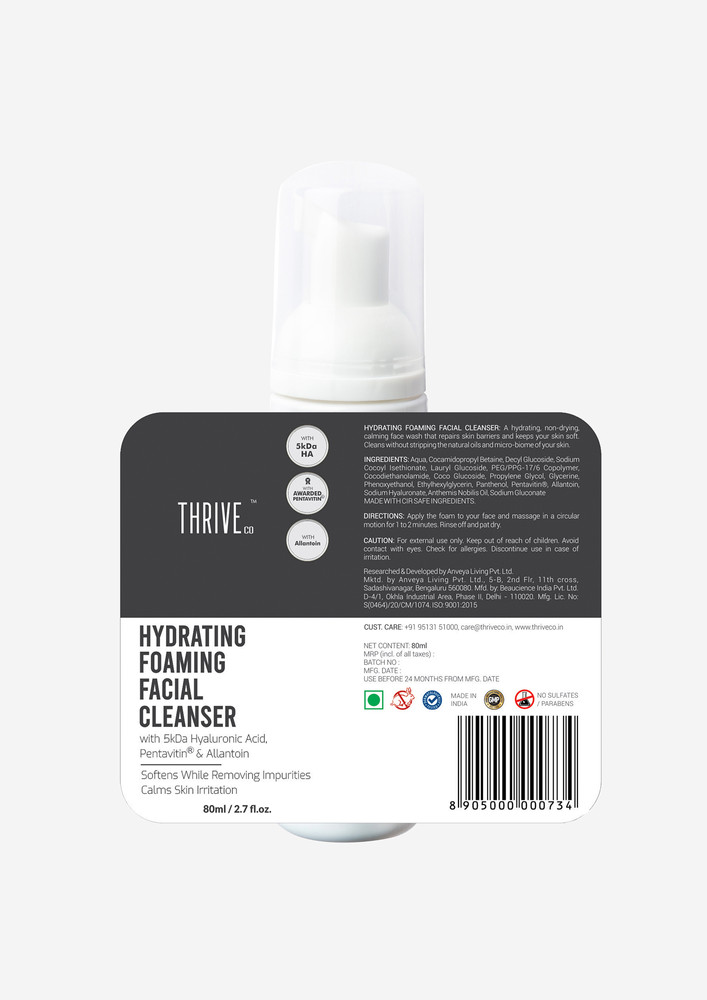 Thriveco Hydrating Foaming Cleanser | 80ml | Ultra-mild, Daily Cleansing Foaming Face Wash For All Skin Types
