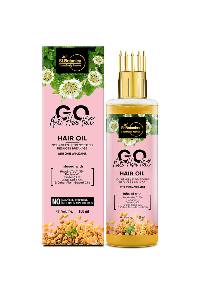 Stbotanica Go Mineral Anti Hair Fall Oil With Comb Applicator, Natural, Rootbiotec 3%, Redensyl, Ginseng & Black Seed Oil & Other Botanicals, No Silicones, 150 Ml