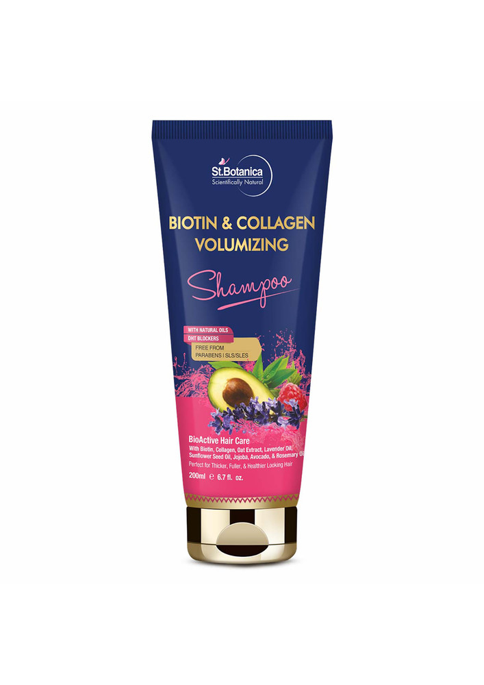 StBotanica Biotin & Collagen Volumizing Hair Shampoo - For Thicker, Fuller and Healthy Hair - No Parabens, Sls/Sles, 200 ml