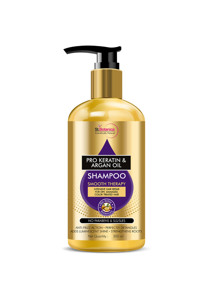 Stbotanica Pro Keratin & Argan Oil Smooth Therapy Shampoo - Intense Hair Repair For Dry, Damaged & Color Treated Hair, No Parabens, Silicons Or Sls/sulphate, 300 Ml (stbot573)