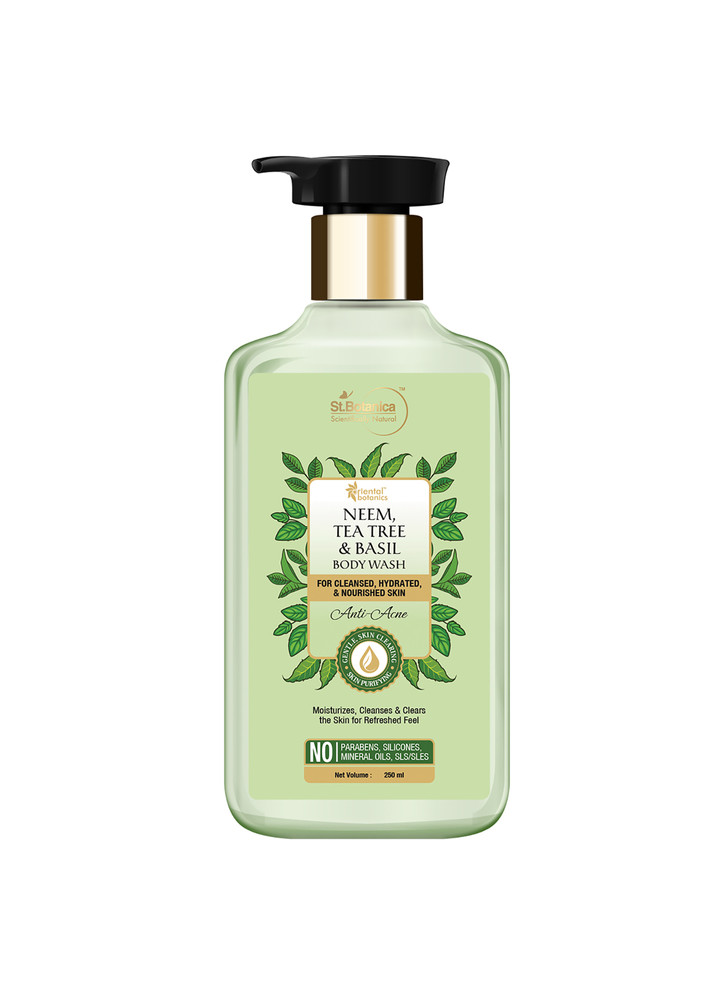Oriental Botanics Neem, Tea Tree And Basil Anti Acne Body Wash, For Cleansed, Hydrated And Nourished Skin, No Parabens, Silicones, 250 Ml