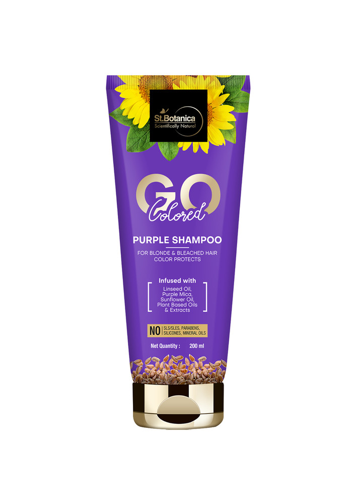 StBotanica GO Colored Purple Hair Shampoo - With Linseed, Purple Mica, Sunflower Oil, No SLS / Sulphate, Paraben, Silicones, Colors, 200 ml