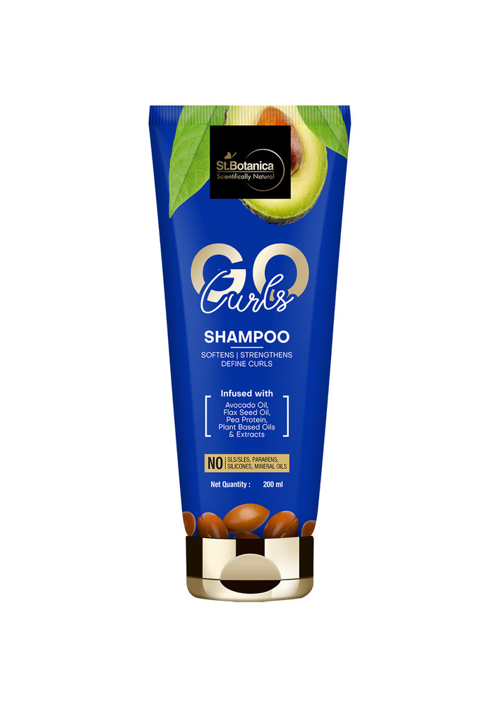 Stbotanica Go Curls Hair Shampoo - With Avocado Oil, Flaxseed Oil, Pea Protein, No Sls/ Sulphate, Paraben, Silicones, Colors, 200 Ml
