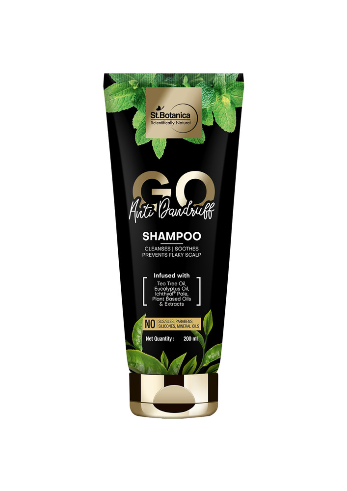 StBotanica Go Anti-Dandruff Hair Shampoo - With Ichthyol Pale, Tea Tree, Eucalyptus Oil, No Sls/ Sulphate, Paraben, Silicones, Colors, 200 ml