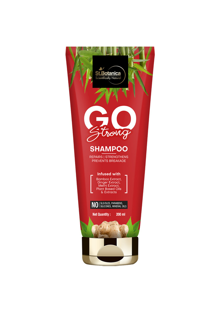StBotanica GO Strong Hair Shampoo - With Bamboo, Ginger, Methi Extract, No SLS / Sulphate, Paraben, Silicones, Colors, 200 ml