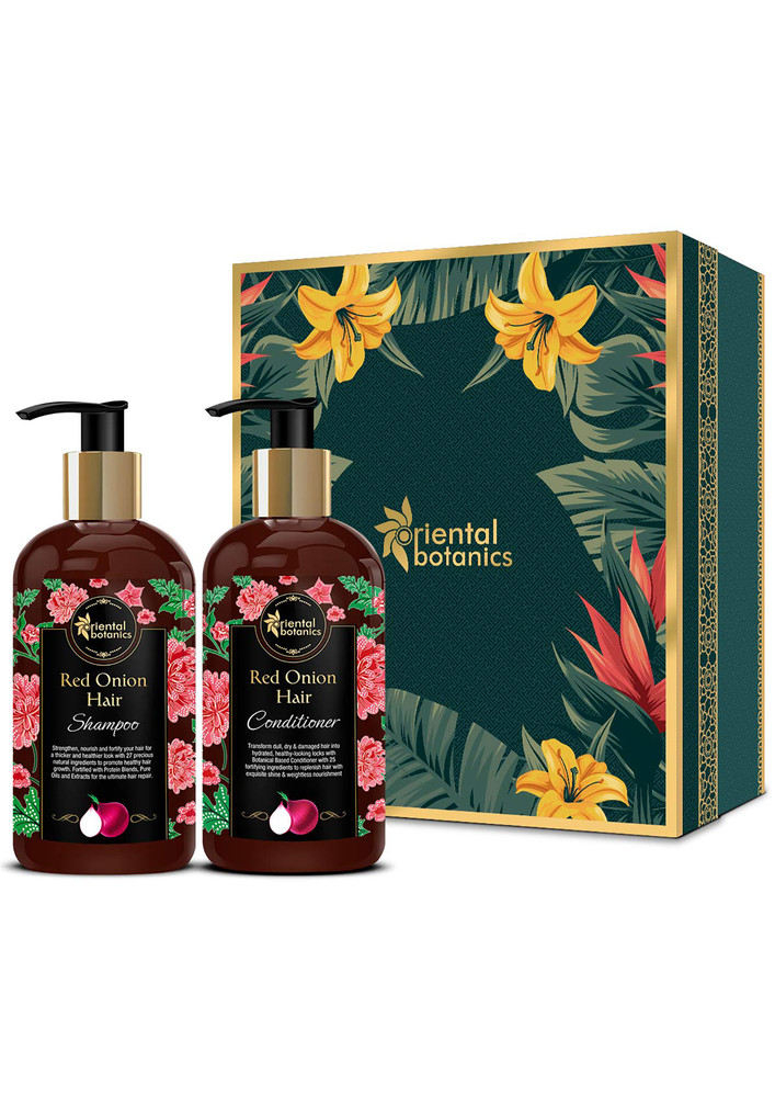 Oriental Botanics Red Onion Hair Shampoo + Red Onion Oil Conditioner Kit with 25 Natural Ingredients (Shampoo + Conditioner, 300ml Each)