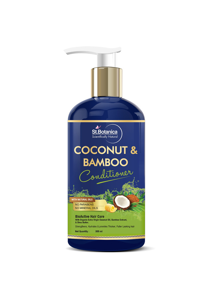 StBotanica Coconut & Bamboo Hair Conditioner, 300ml - For Hair Strength & Hydration, with Organic Virgin Coconut Oil, Shea Butter & Aloevera.