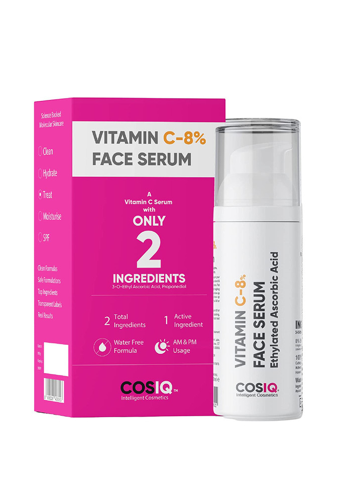 Cos-IQ- Vitamin C-8% Face Serum 30ml | Only 2 Ingredients | Safe and Effective Skin Brightening Serum for glowing Skin, Protects Against, Wrinkles, Fine Lines, Dark Spots & Hyperpigmentation