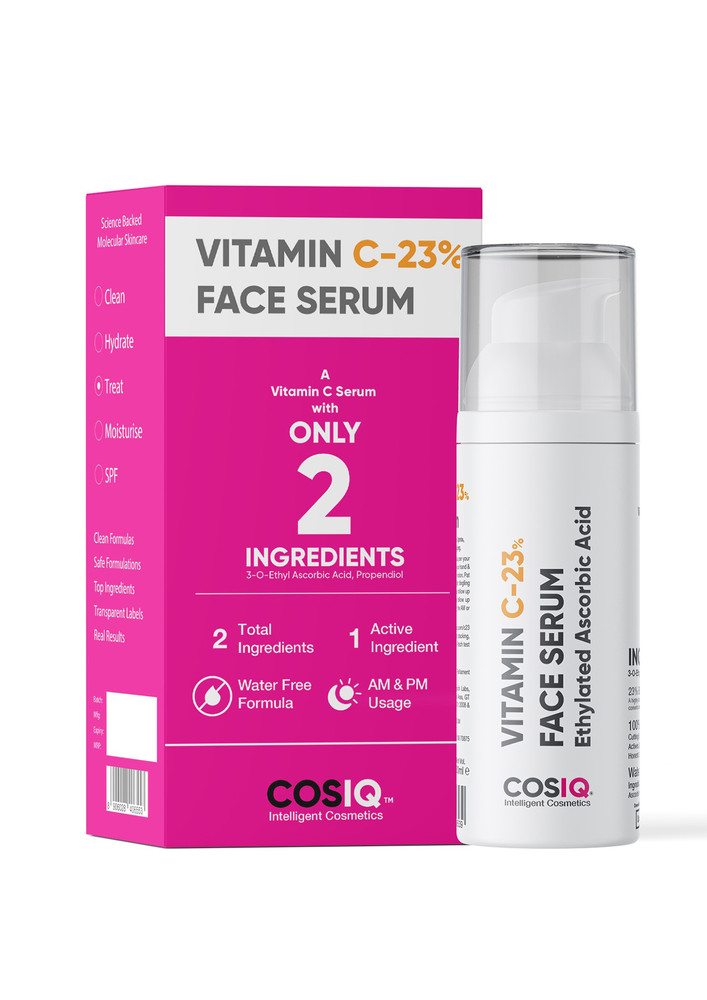 Cos-IQ- Vitamin C-23% Face Serum 30ml | Only 2 Ingredients | Safe Effective Skin Brightening Serum for glowing Skin, Protects Against Ageing, Wrinkles, Fine Lines & Pigmentation