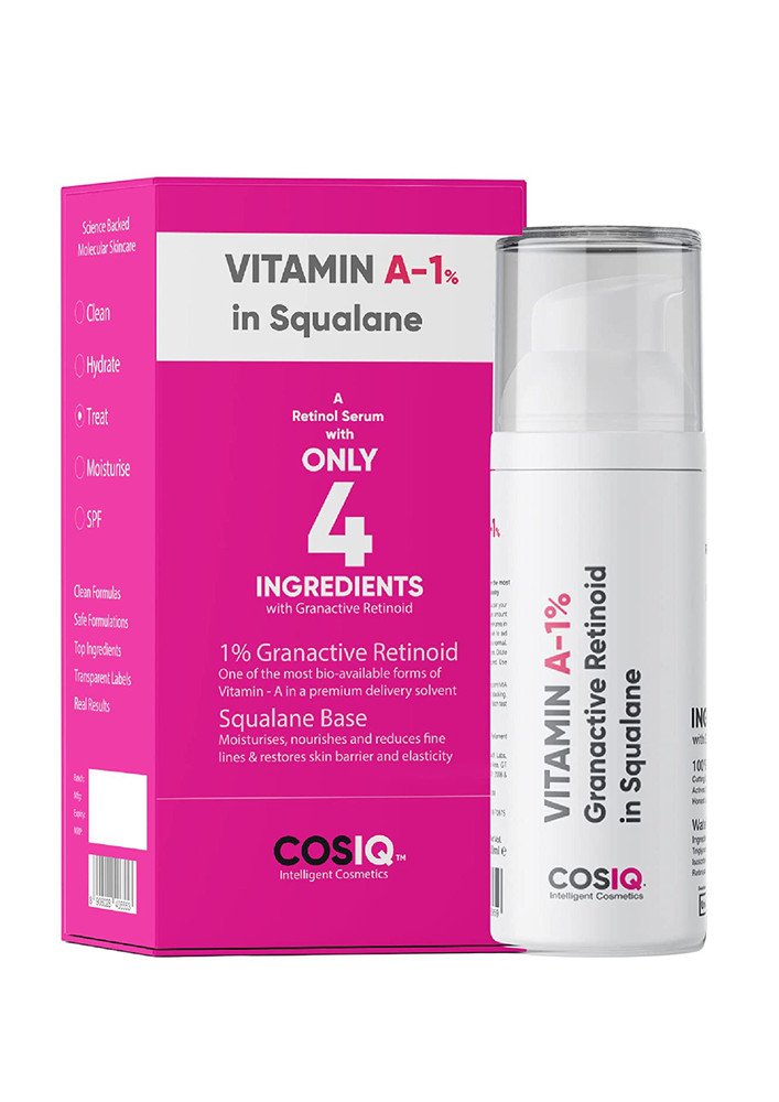 Cos-IQ- A-1% Granactive Retinoid in Squalane, 30ml | Only 4 Ingredients Vit-A Anti Ageing Retinol Night Serum for Wrinkles, Fine Lines & Acne
