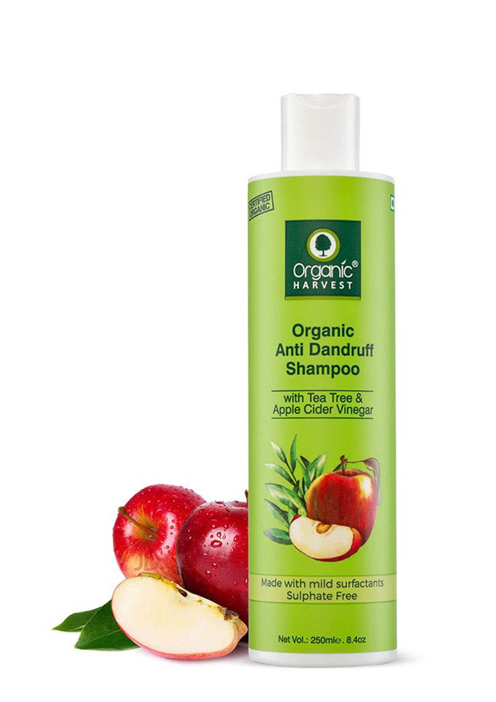 Organic Harvest Apple Cider Vinegar & Tea Tree Oil Anti Dandruff Shampoo, Sulphate And Paraben Free Shampoo, for Itchy and Dry Scalp, 250 ml