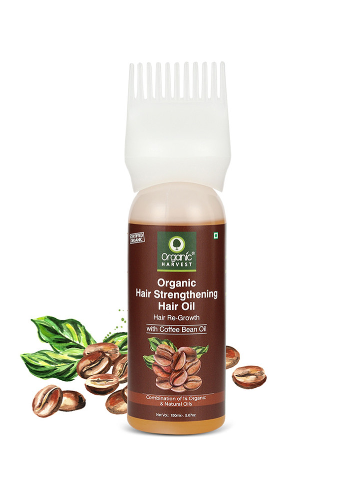 Organic Harvest Hair Strengthening Hair Oil, Infused with Coffee Beans and a Combination of 14 Organic Natural Oils, Helps Improve Hair Structure and Growth, Paraben and Sulphate Free - 150 ml