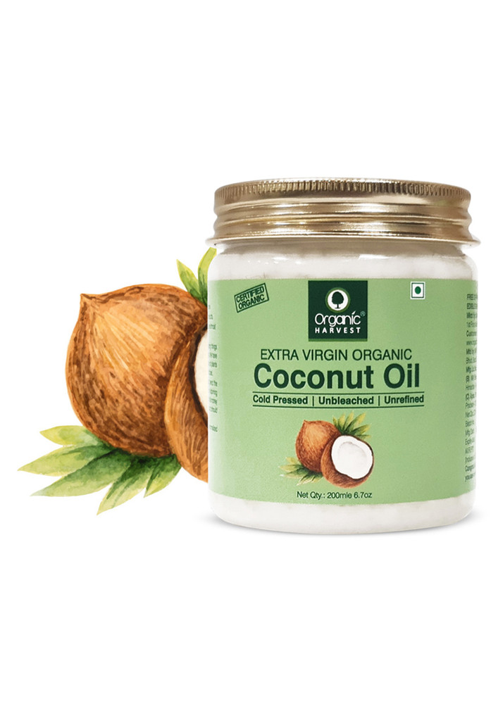 Organic Harvest Extra Virgin Coconut Oil Cold Pressed, Solution for Body Massage, Skin Care, Hair Growth, and Oil Pulling, 200ml