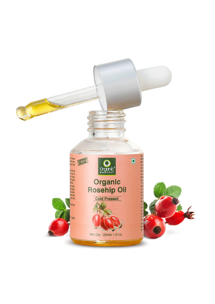 Organic Harvest Cold-Pressed Rosehip Seed Oil, Boosts Collagen Production, Reduces Dullness & Hyper-pigmentation, For Healthy Hair & Skin Luminosity | Unbleached | Sulphate & Paraben Free - 30ML