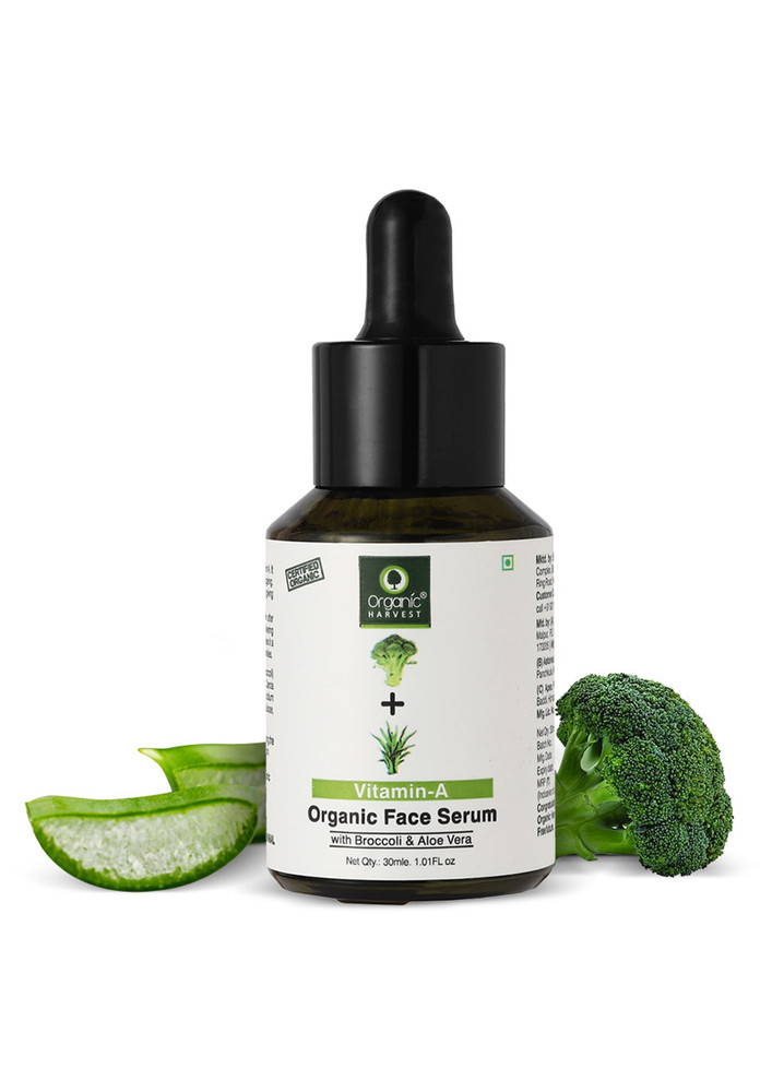 Organic Harvest Vitamin A Face Serum With Broccoli & Aloe Vera Ideal For Dry Skin, Anti-ageing, Reduces Wrinkles, 30ml
