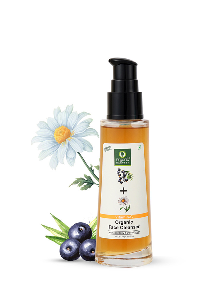 Organic Harvest Skin Illuminate Vitamin C Cleanser for Tightening, Whitening & Brightening Skin, Infused With Acai Berry and Daisy Flower, Ideal for Brightening, Whitening & Aging Skin, 100 ml
