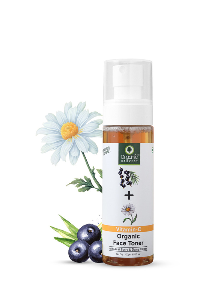 Organic Harvest Vitamin-c Face Toner For Tightening, Whitening, Brightening & Blemish Free Skin, Infused With Acai Berry And Daisy Flower, 100% Organic, 100 Ml