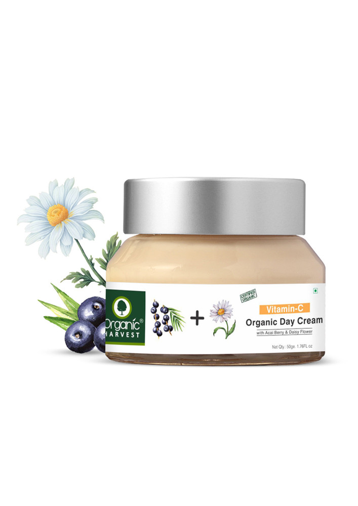 Organic Harvest Vitamin C Day Cream With Acai Berry And Daisy Flower, For Skin Whitening And Brightening, Eliminates Scars And Blemishes, 50gm