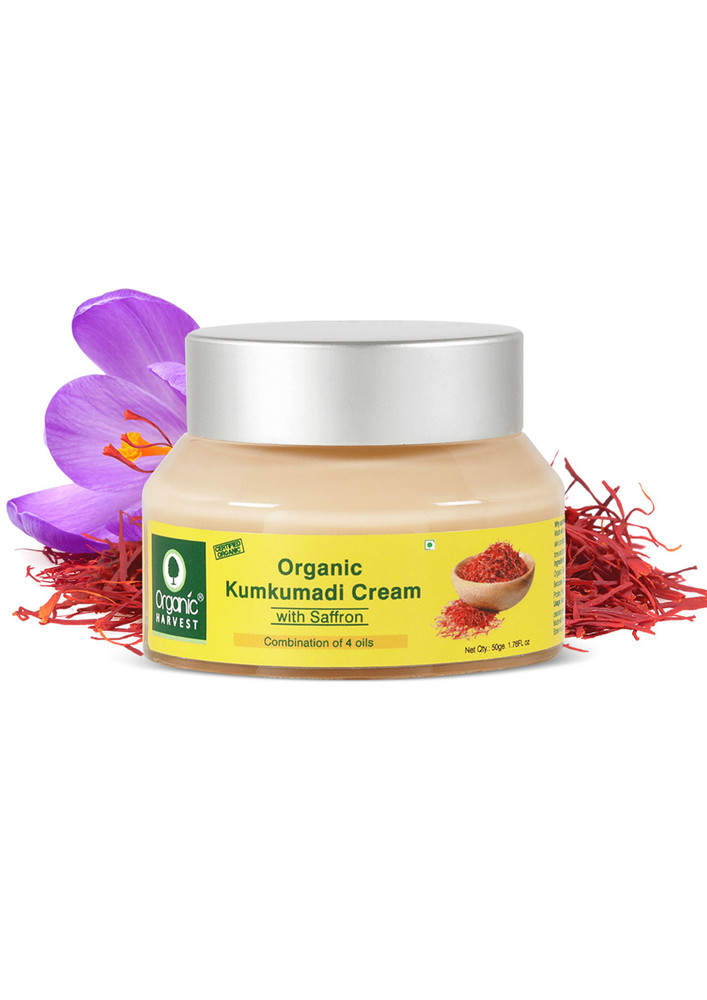 Organic Harvest Kumkumadi Cream With Saffron And A Combination Of 4 Oils, 50 G, Ideal For Skin Lightening And Improving Texture, 100% Ecocert Certified Organic