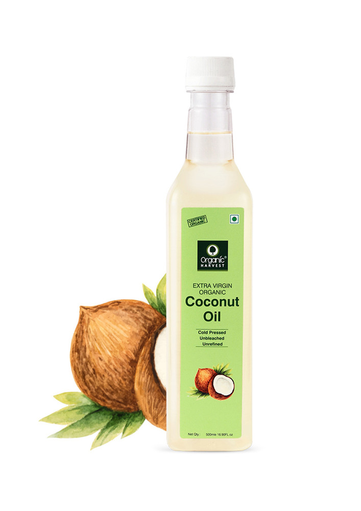 Organic Harvest Extra Virgin Coconut Oil Cold Pressed, Solution for Body Massage, Skin Care, Hair Growth, and Oil Pulling, 500ml