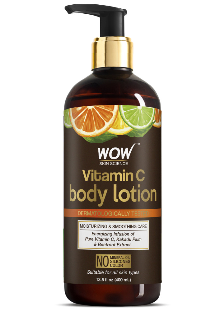 Wow Skin Science Vitamin C Body Lotion - Non Sticky & Non Greasy - Moisturising & Smoothening Care - With Vitamin C, Kakadu Plum - No Mineral Oil, Silicones & Color - 400ml