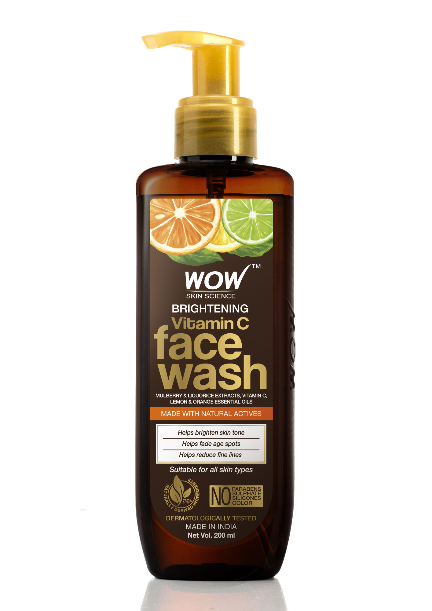 WOW Skin Science Brightening Vitamin C Face Wash - with Mulberry & Liquorice Extracts, Lemon & Orange Essential Oils - For Brightening Skin Tone - No Parabens, Sulphate, Silicones & Color - 200mL