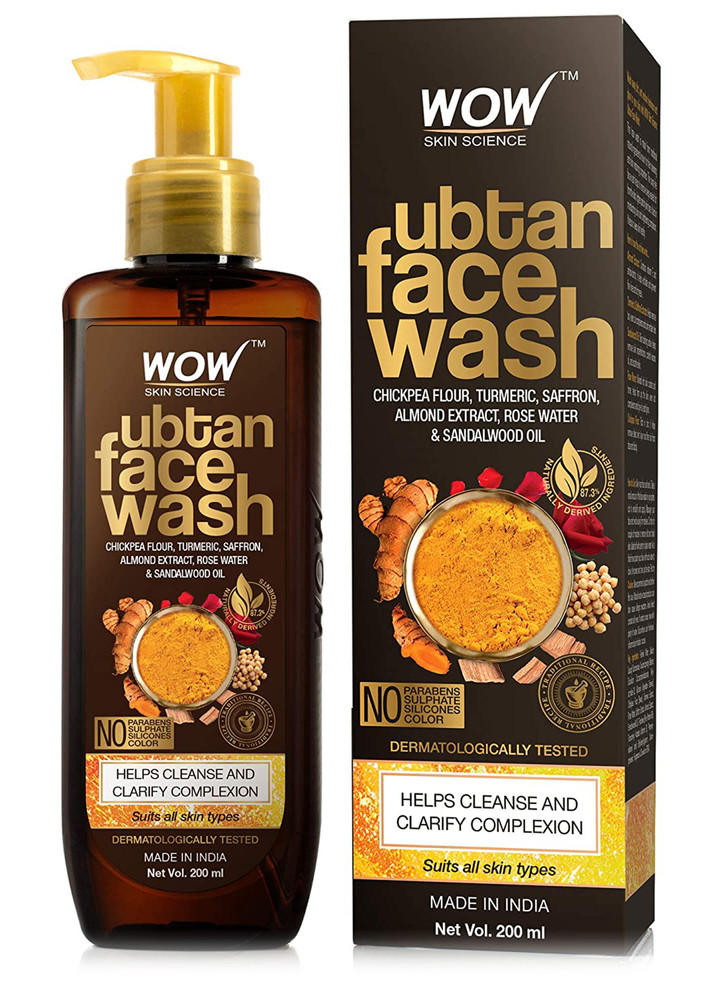 Wow Skin Science Ubtan Face Wash - With Chikpea Flour, Turmeric, Saffron, Almond Extract & Sandalwood Oil - For Cleansing & Clarifying Complexion - No Parabens, Sulphate, Silicones & Color - 200ml