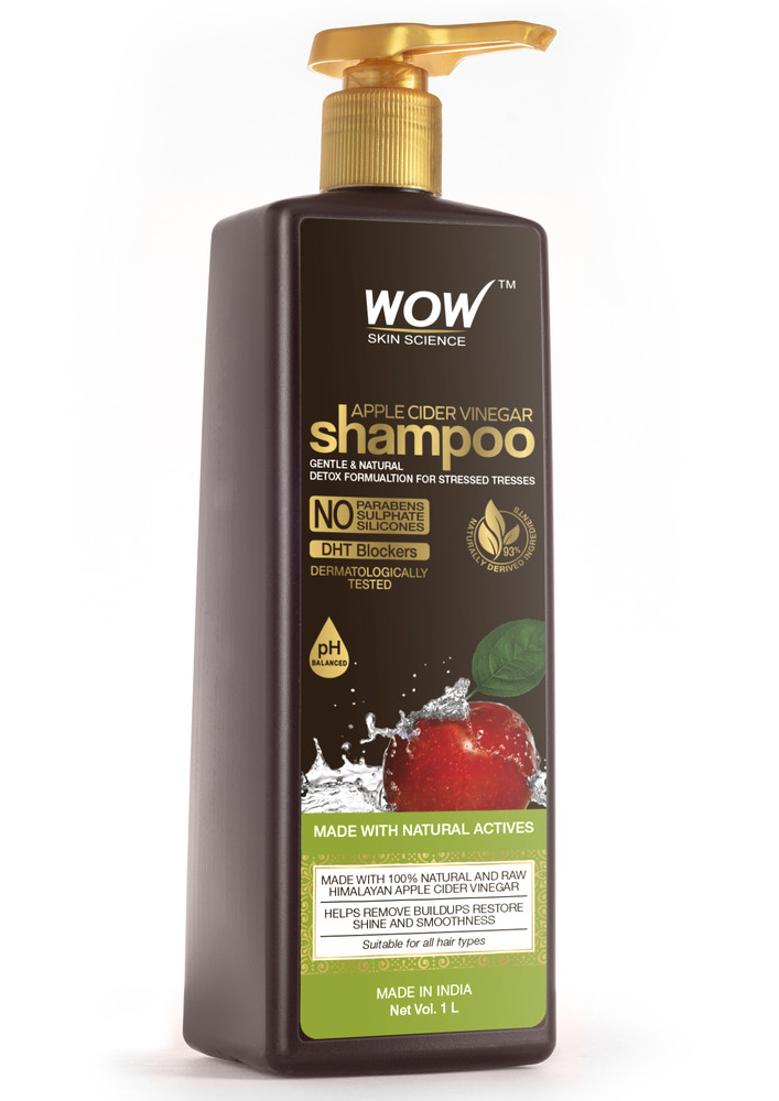 Wow Skin Science Apple Cider Vinegar Shampoo - Restores Shine & Smoothness - No Parabens, Sulphates & Silicones - 1l