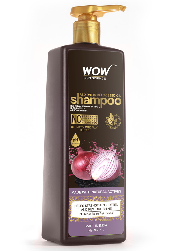 Wow Skin Science Red Onion Black Seed Oil Shampoo With Red Onion Seed Oil Extract, Black Seed Oil & Pro-vitamin B5 - No Parabens, Sulphates, Silicones, Color & Peg 1 L