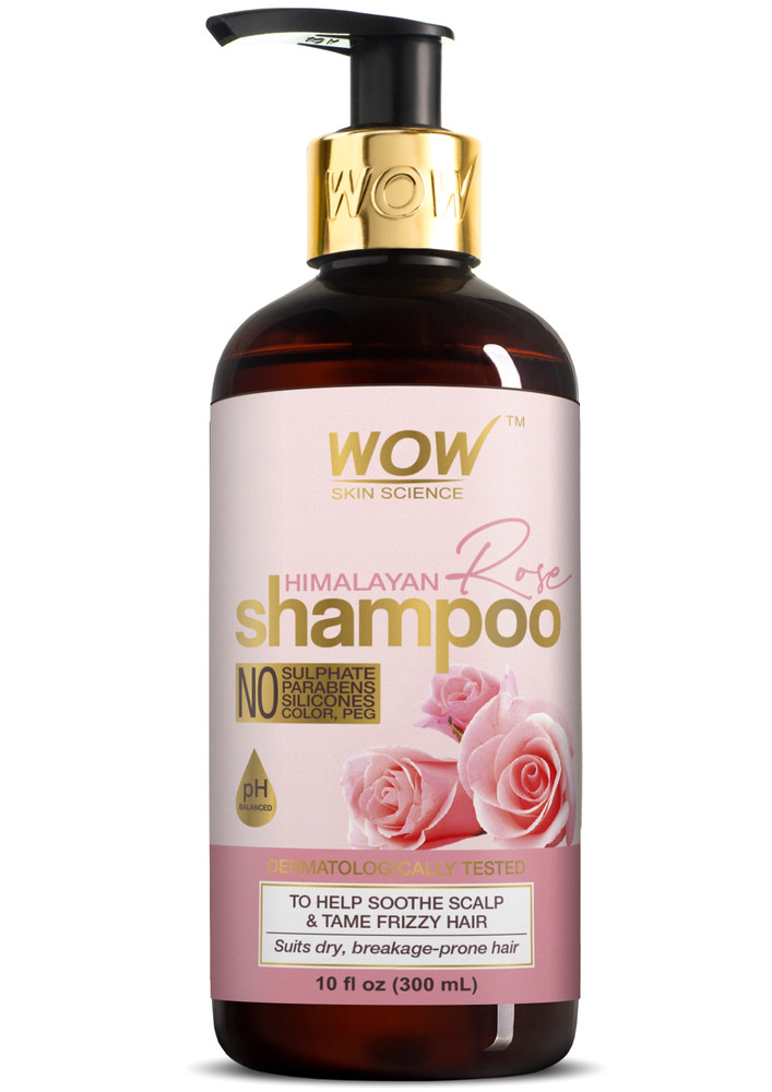 Wow Skin Science Himalayan Rose Shampoo With Rose Hydrosol, Coconut Oil, Almond Oil & Argan Oil - For Volumnising Hair, Anti Smelly Scalp - No Parabens, Sulphate, Silicones, Color & Peg - 300ml