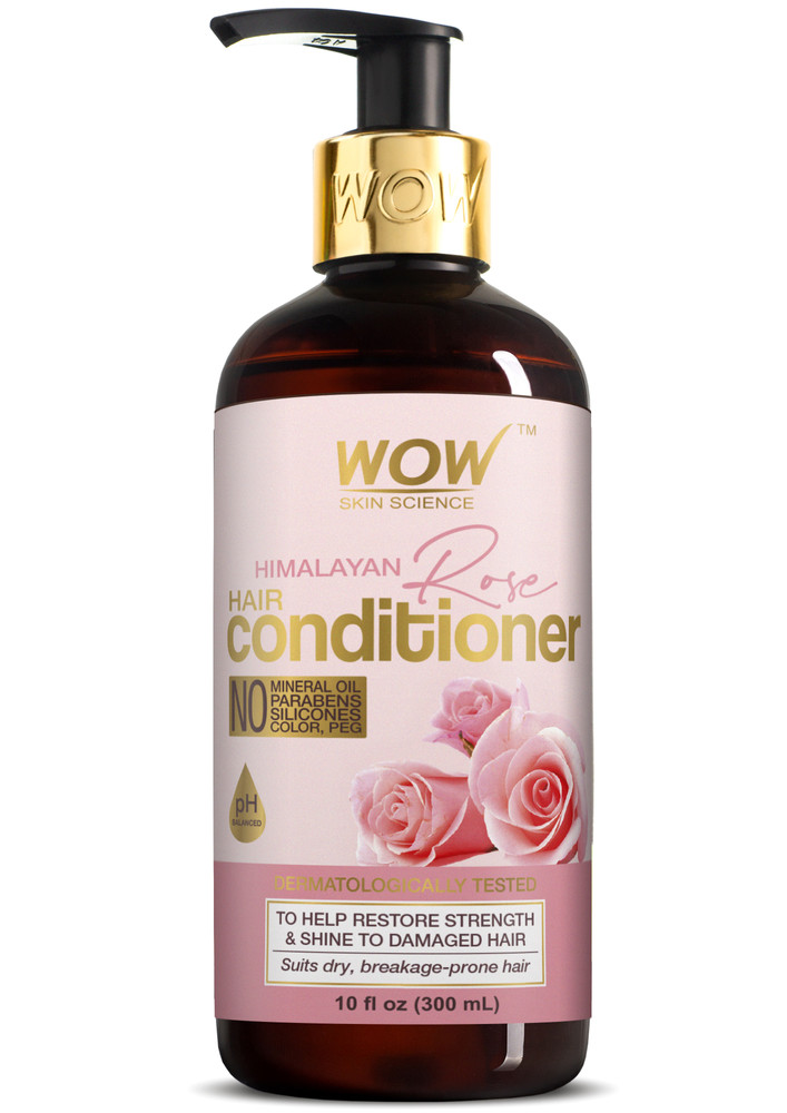Wow Skin Science Himalayan Rose Conditioner With Rose Hydrosol, Coconut Oil, Almond Oil & Argan Oil - For Volumnising Hair, Anti Smelly Scalp - No Parabens, Mineral Oil, Silicones, Color & Peg - 300ml