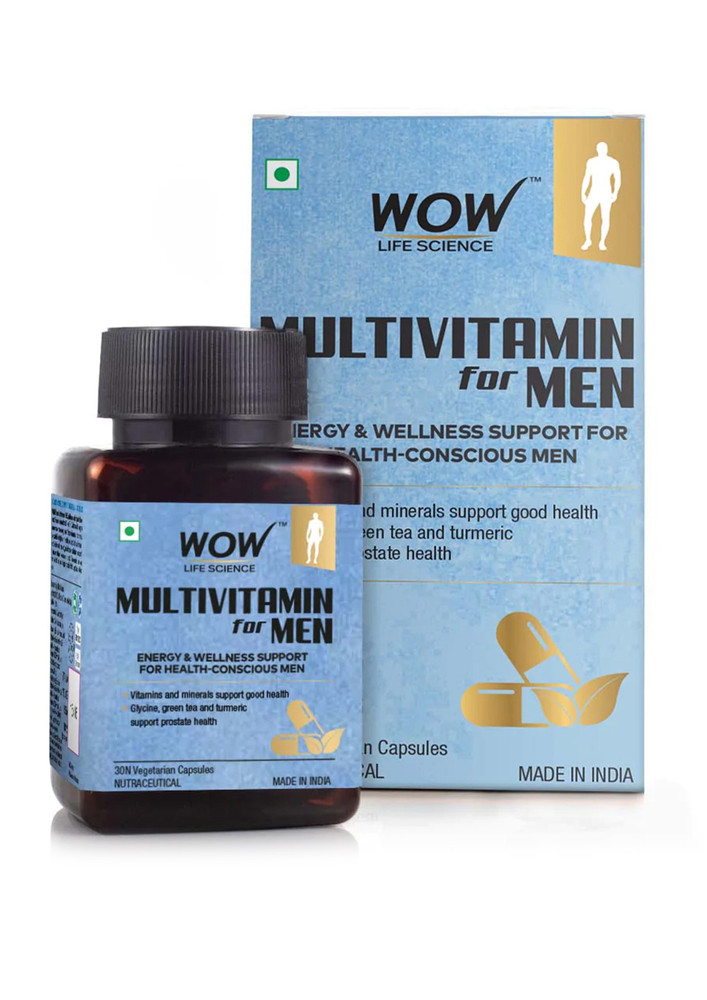 WOW Life Science Multivitamin for Men - with Glycine, Green Tea, Turmeric, Vitamins - 30 Veg Capsules