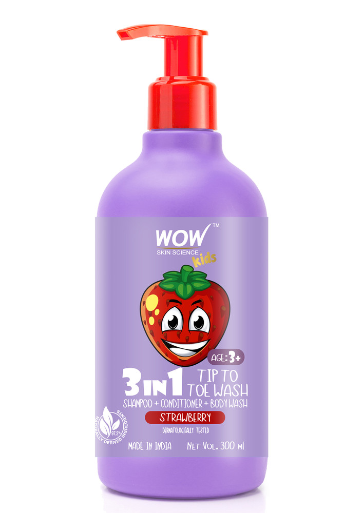 WOW Skin Science Kids 3 in 1 Tip to Toe Wash - Strawberry - 300 mL