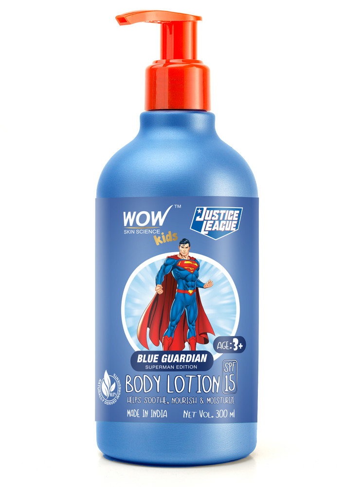 Wow Skin Science Kids Body Lotion - Spf 15 - Blue Guardian Superman Edition - No Parabens, Color, Mineral Oil, Silicones & Peg - 300ml