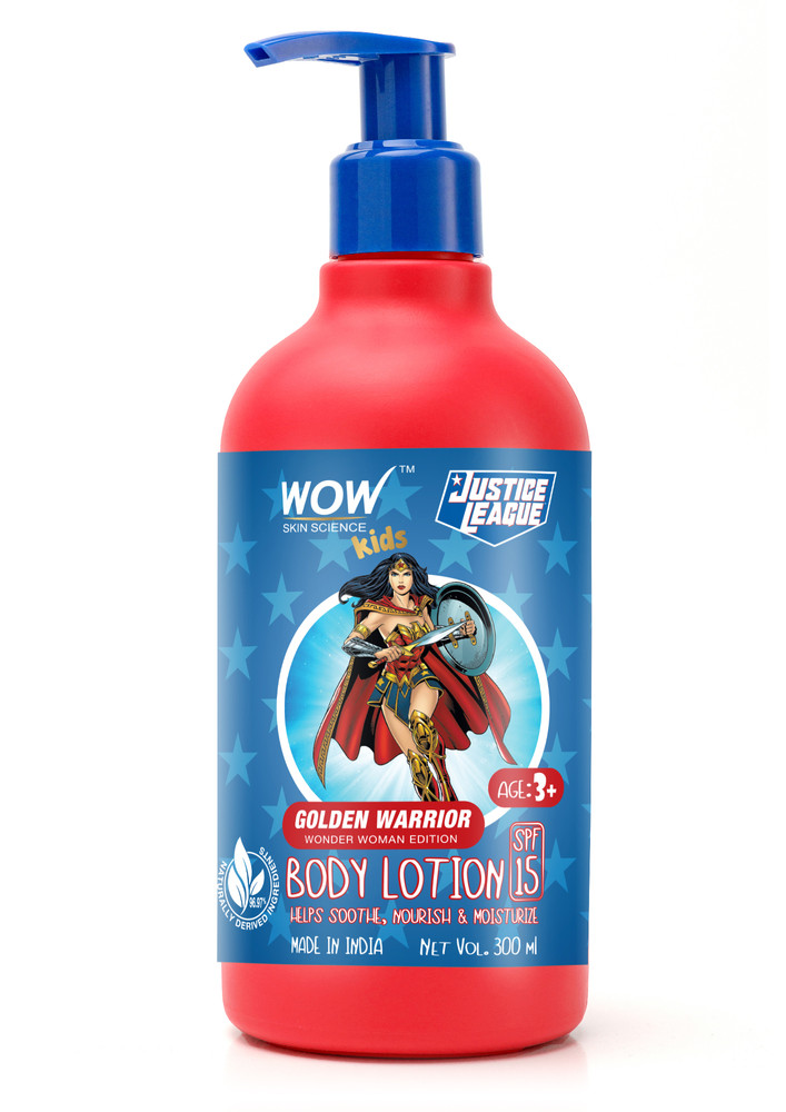 WOW Skin Science Kids Body Lotion - SPF 15 - Golden Warrior Wonder Woman Edition - No Parabens, Color, Mineral Oil, Silicones & PEG - 300mL